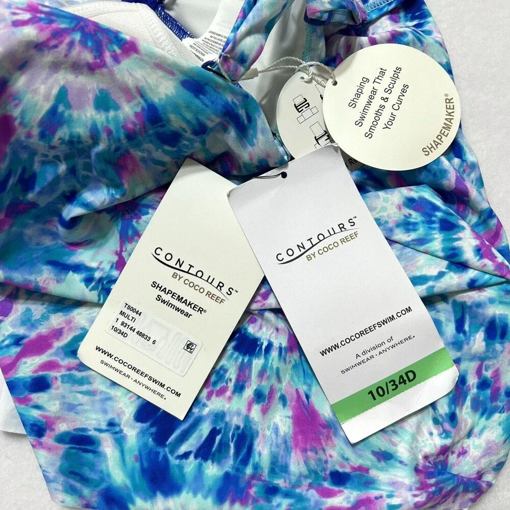 Contours By Coco Reef Tankini Size 10 34D Shape Maker Swimwear Built In Bra NWT - Picture 5 of 16